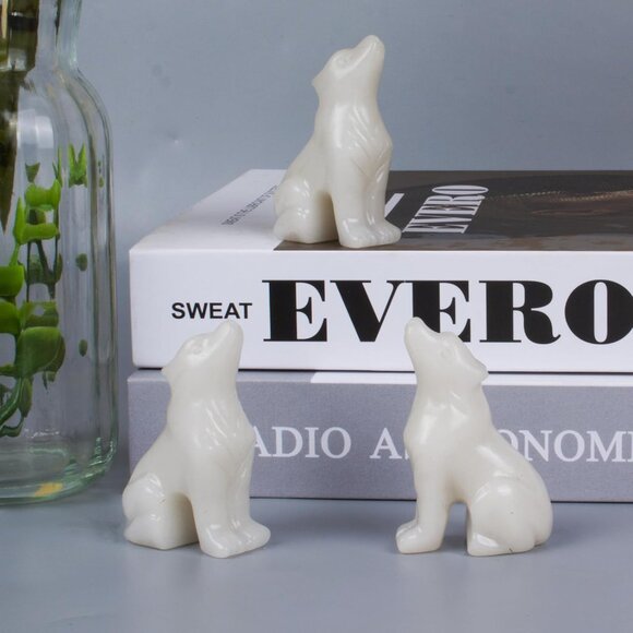 2.1 Inch White Jade Wolf Healing Crystal Stone Energy Gemstones Statue For Home - Picture 3 of 6